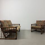 Canapé italien des années 1970 en bambou, rotin, laiton et tissu style Liberty