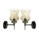 Pair of french brass and cracked glass wall lights, 1950s