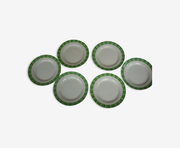 6 assiettes plate bandeau vert Digoin Sarreguemines