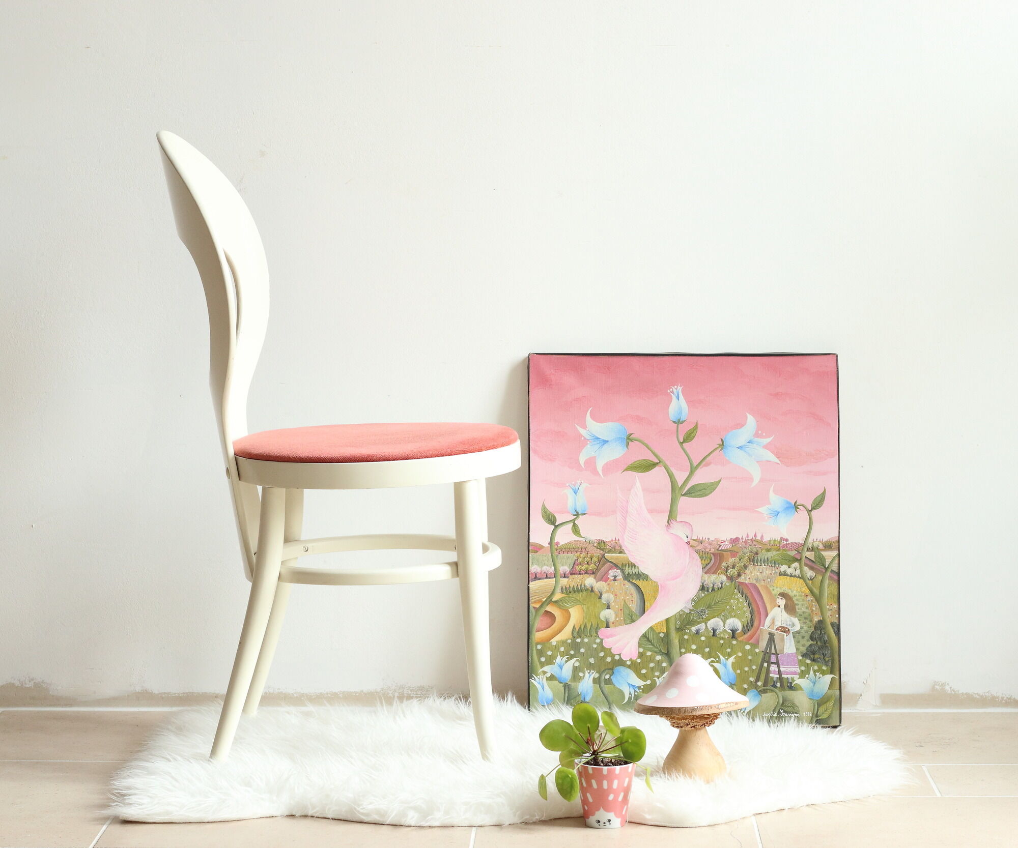 Baumann Seagull chair from the 70s in white lacquered wood and velvet