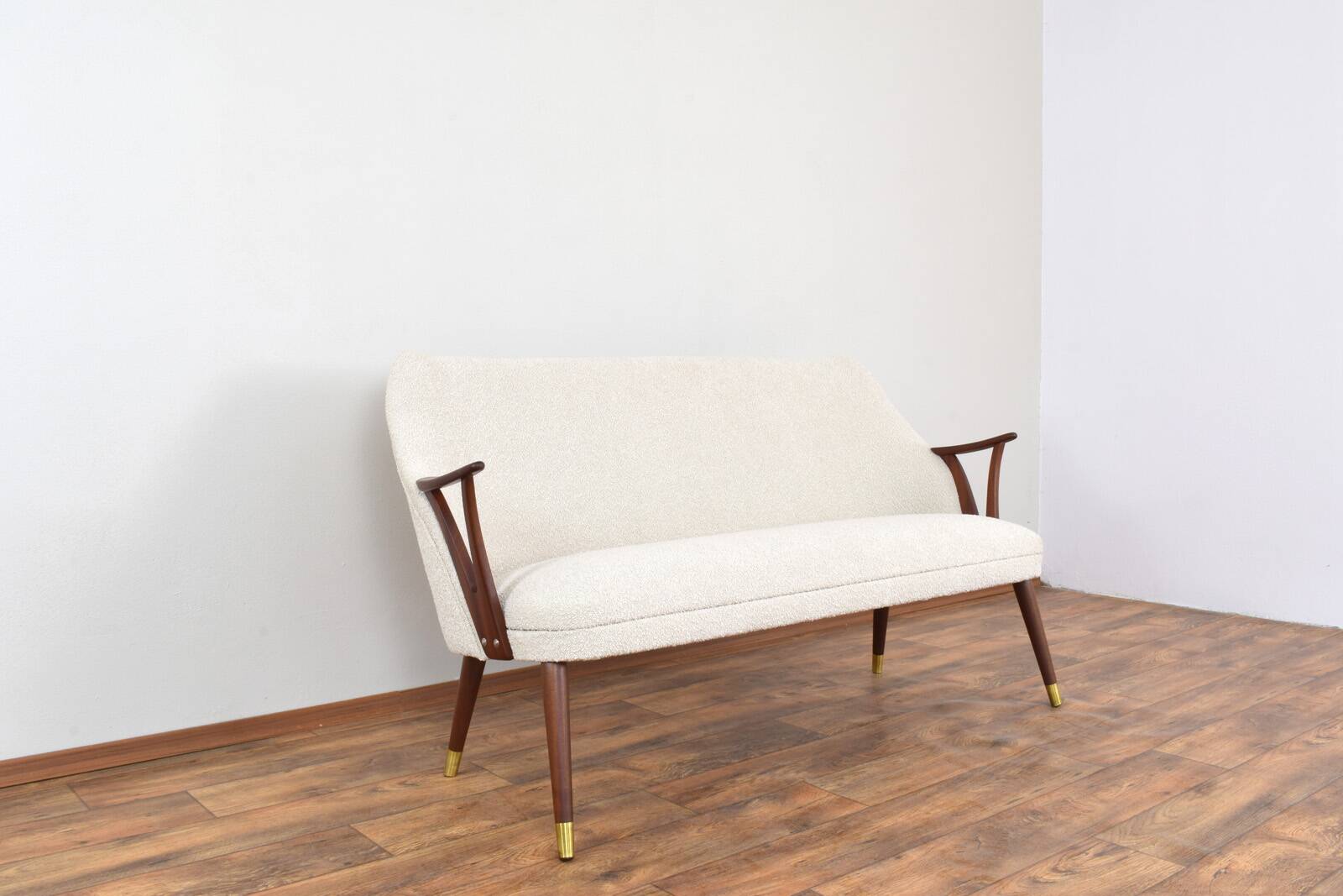 Mid-Century Norwegian Teak & Boucle Sofa, 1960s.