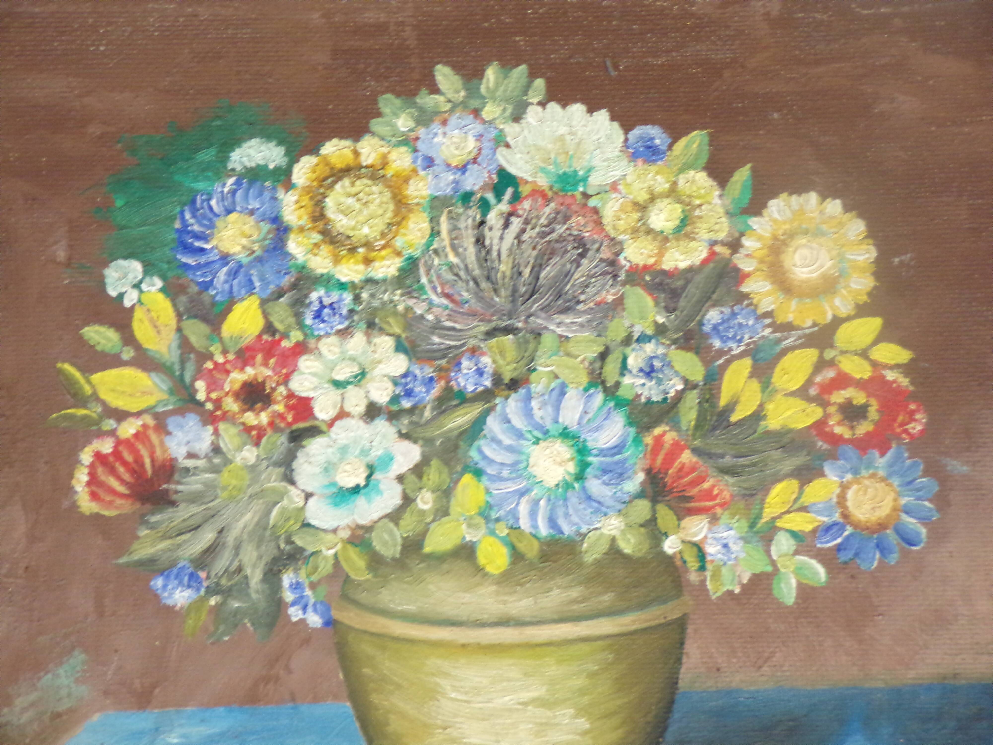 Old painting representing a bouquet of flowers