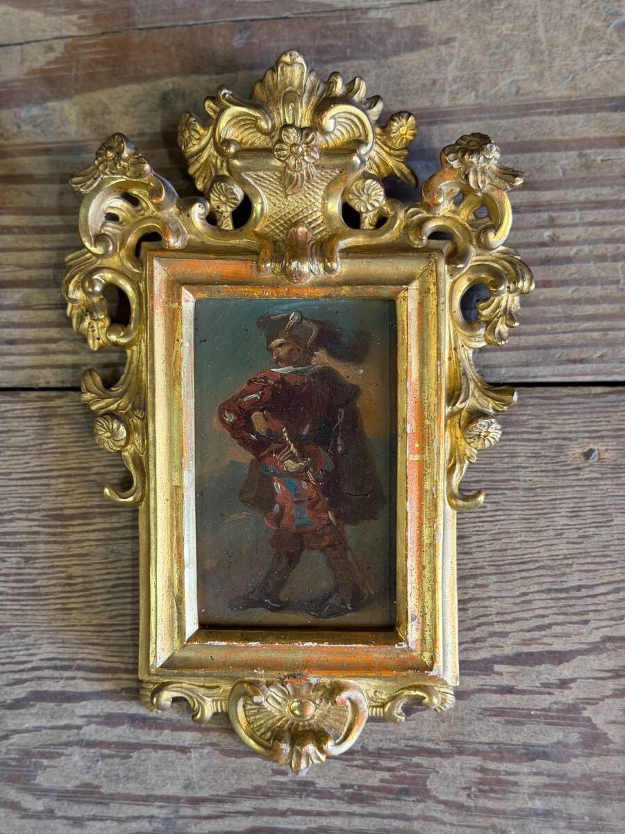 Pair of portraits of Italian bandits, oil on panels, gilded frames, circa 1880.