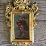 Pair of portraits of Italian bandits, oil on panels, gilded frames, circa 1880.