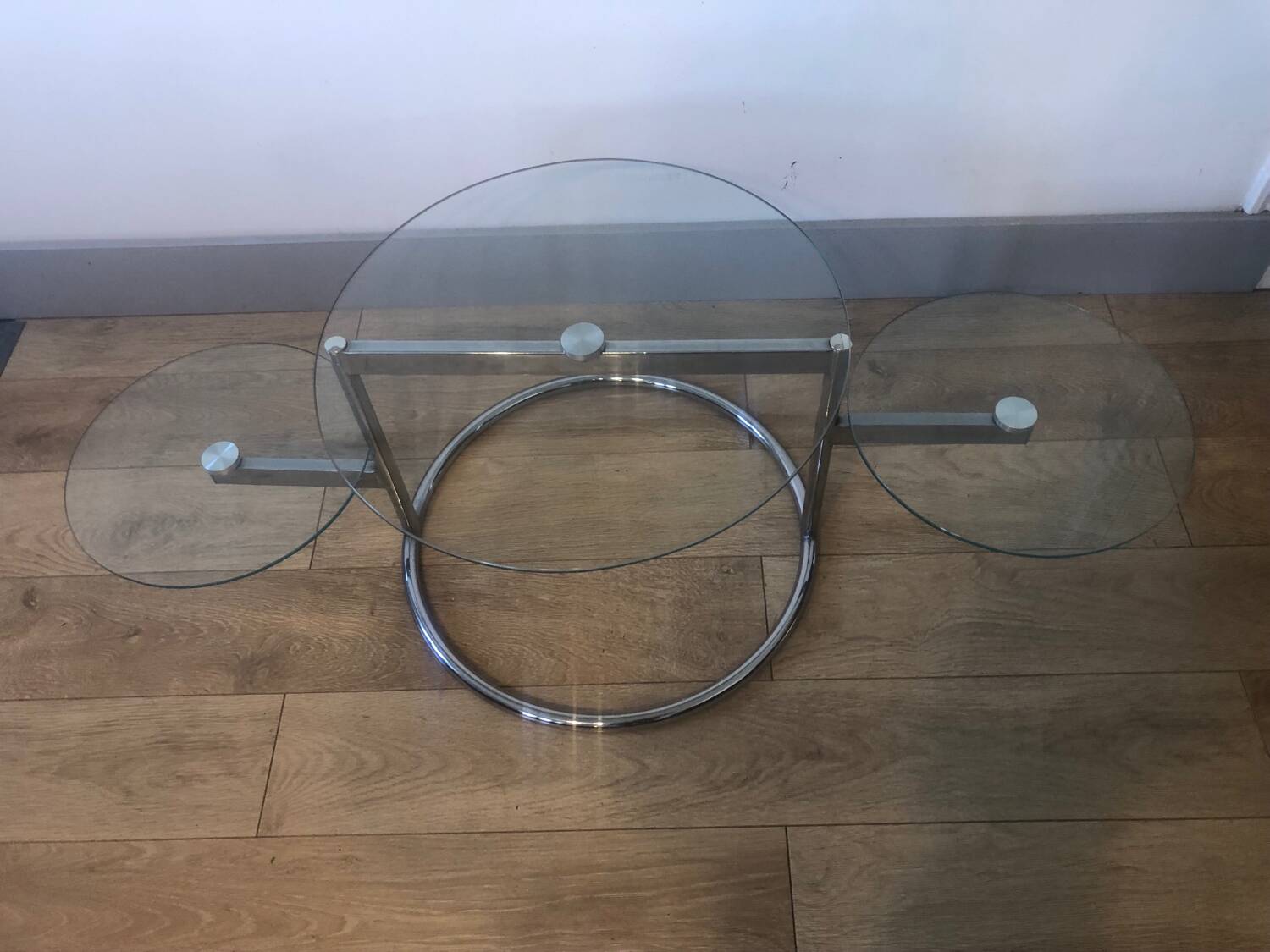 Vintage glass + steel table Bauhaus design