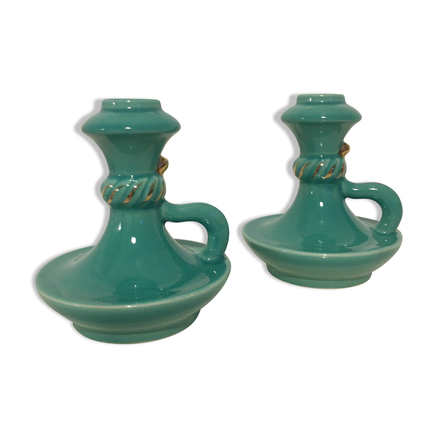 Pair of turquoise ceramic candlesticks