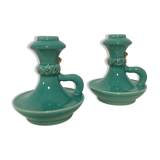 Pair of turquoise ceramic candlesticks