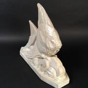 Salt-glazed stoneware sculpture, Roger Guérin, stylised fish, Art Deco