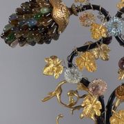 Lampe en bronze et verre polychrome, XXe Siècle