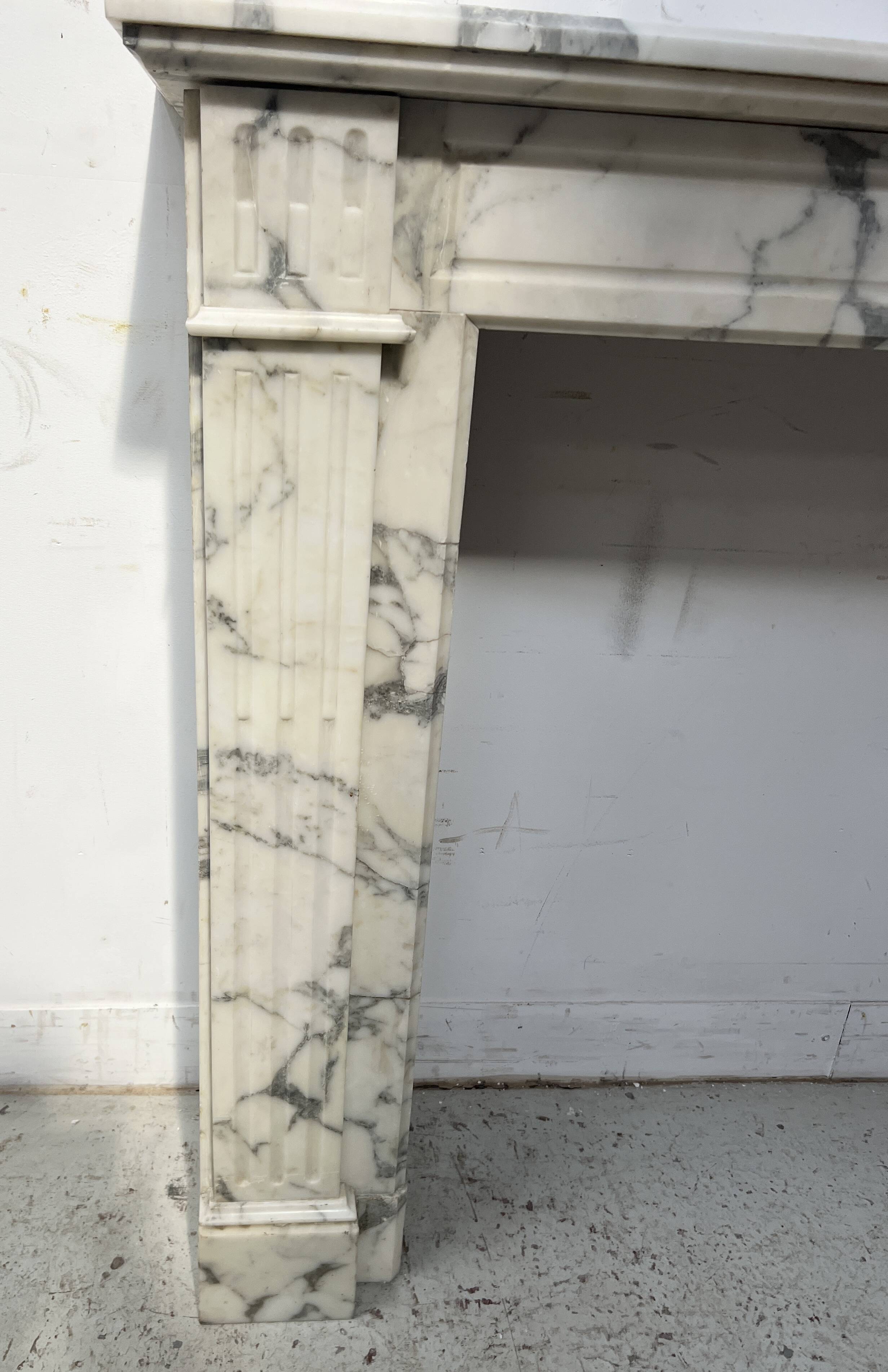 Louis XVI Style White Veined Carrara Marble Fireplace 19th Century