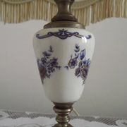 French Vintage Decorative Silver Metal and Porcelain Shaded Table Lamp