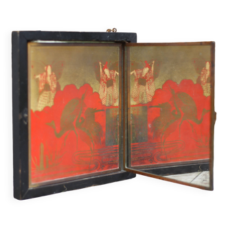 Vintage triptych mirror, wall mirror, barber mirror, collection, Asian pattern mirror