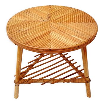 Round rattan marquetry coffee table