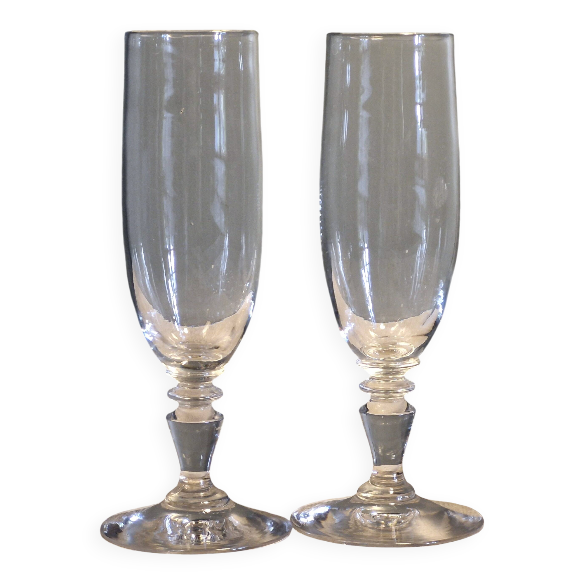 2 antique crystal champagne flutes