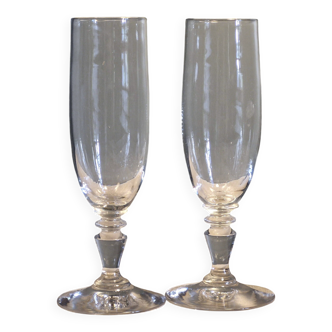 2 antique crystal champagne flutes