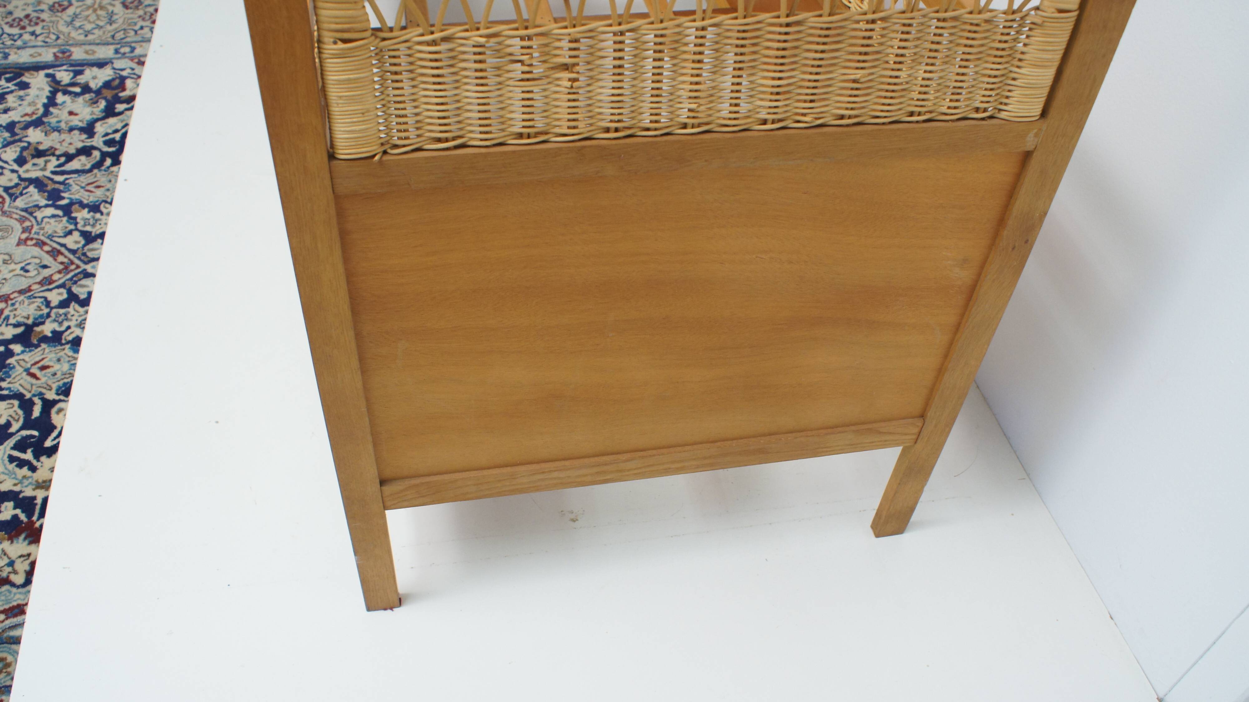 1960s oak and wicker baby bed