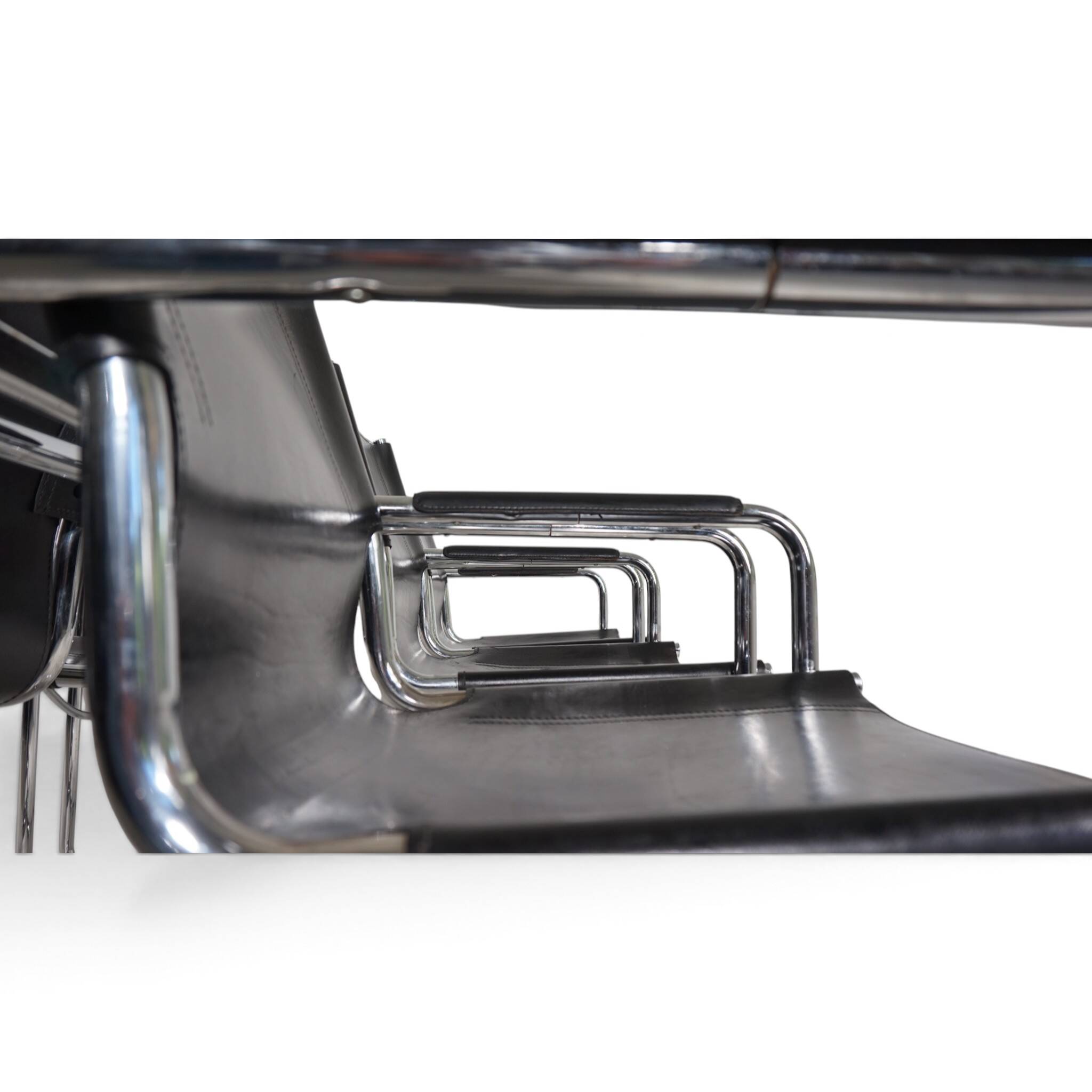 Matteo Grassi Set of 6 Visitor Chairs, Leather/Chrome Dining Chairs, 1970