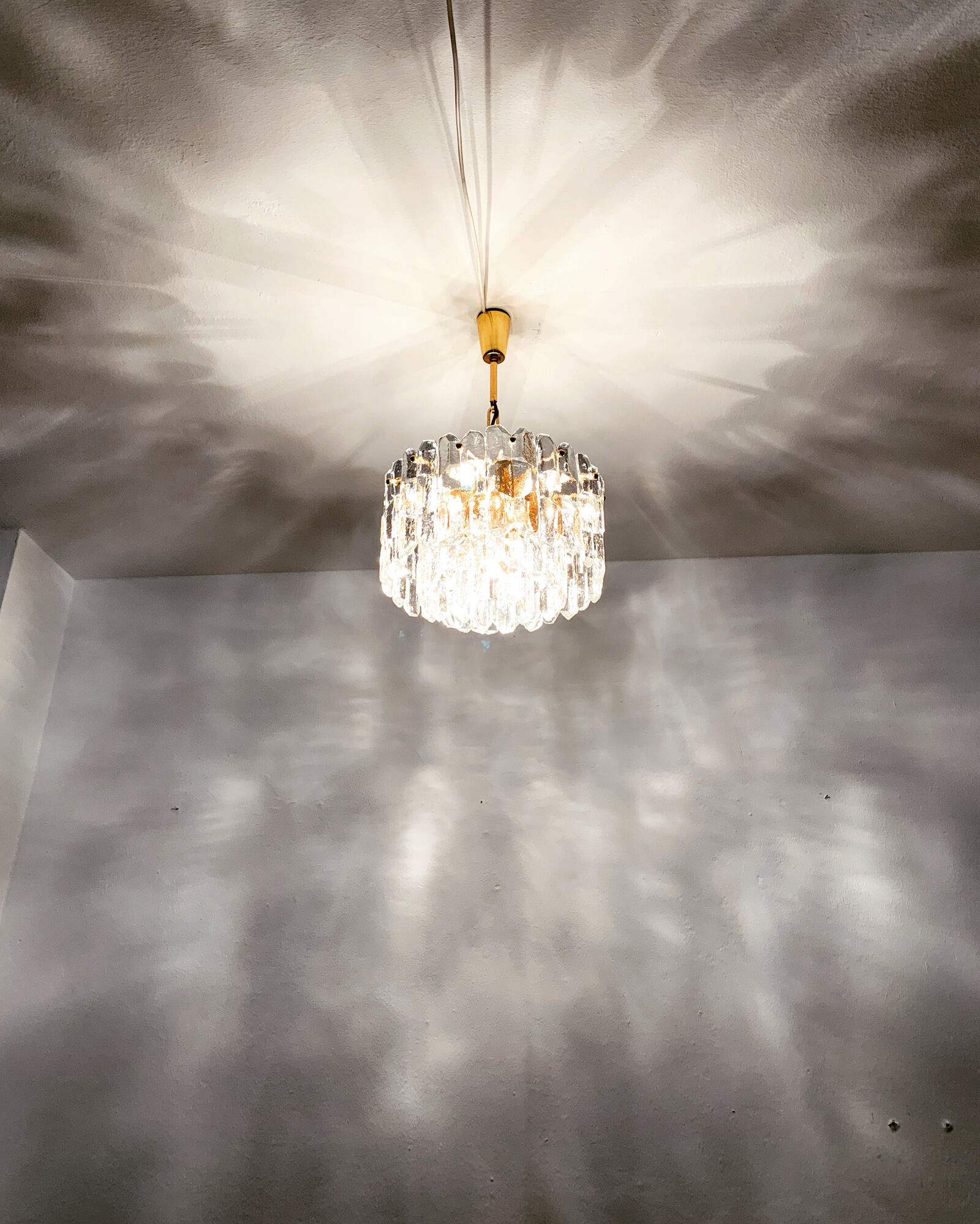 Gilded ice glass chandelier by J.T. Kalmar for Franken KG