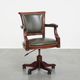 Green Cowhide Leather and Wooden Office Chair in English Style on Casters