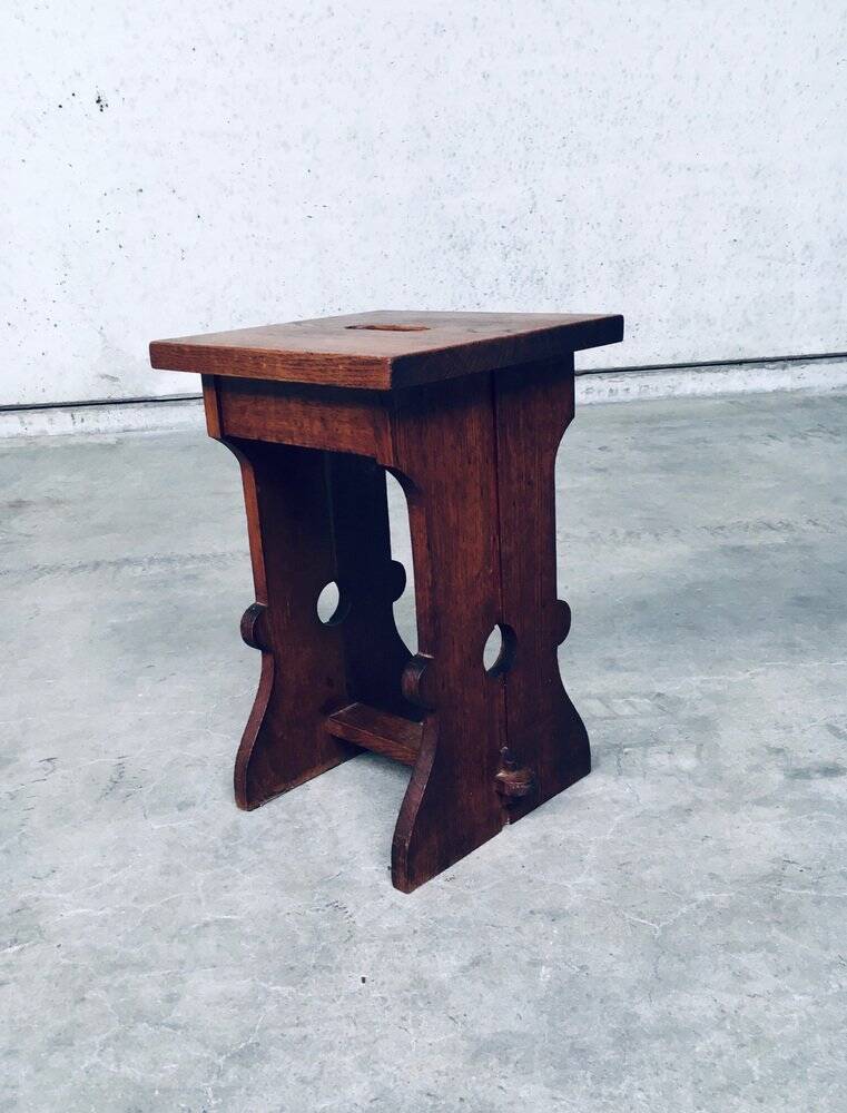 Amsterdam School Design Oak Handle Stool, Netherlands, 1920s