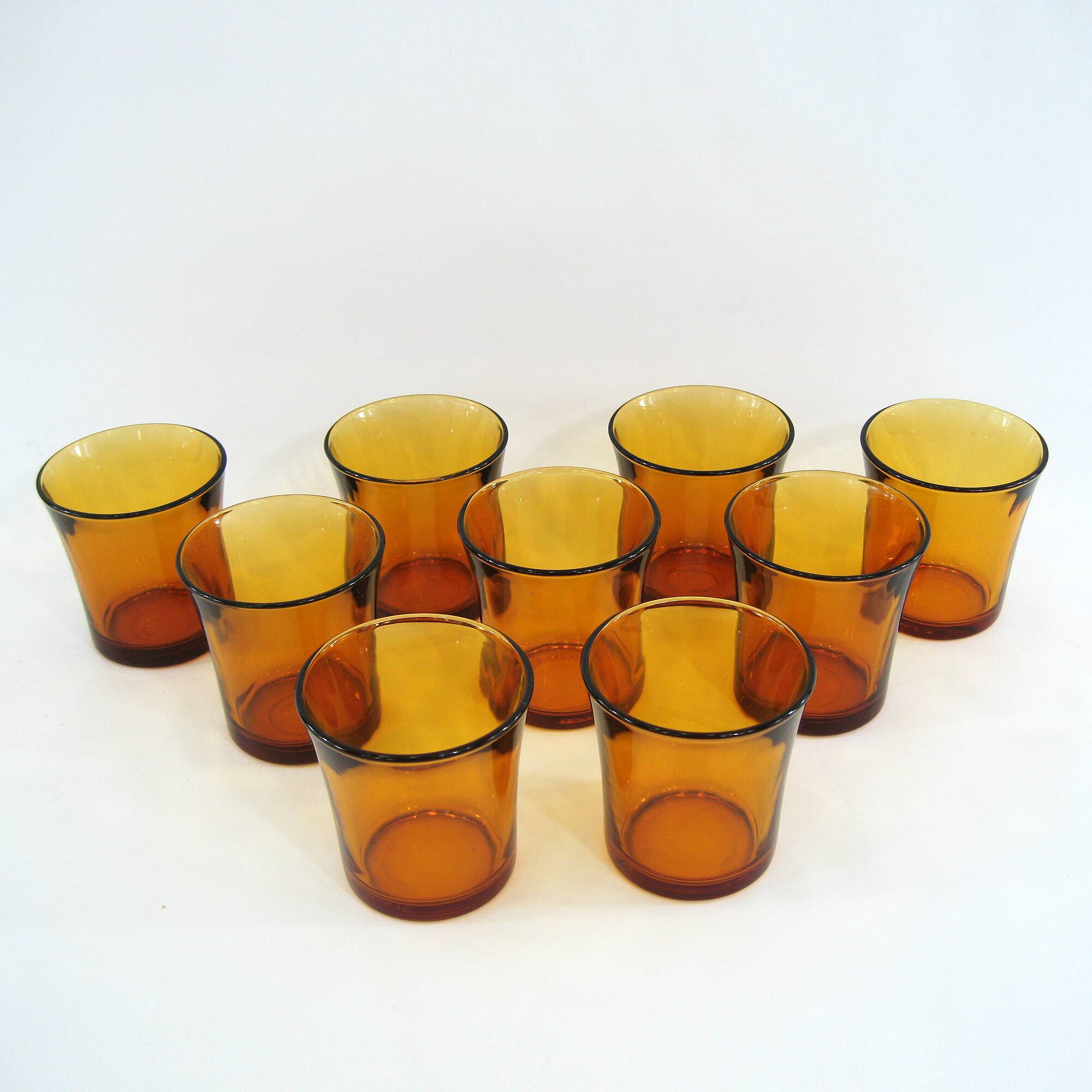 9 Amber Yellow Tempered Glass Cups - Duralex France - Vintage 70s
