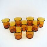 9 Amber Yellow Tempered Glass Cups - Duralex France - Vintage 70s