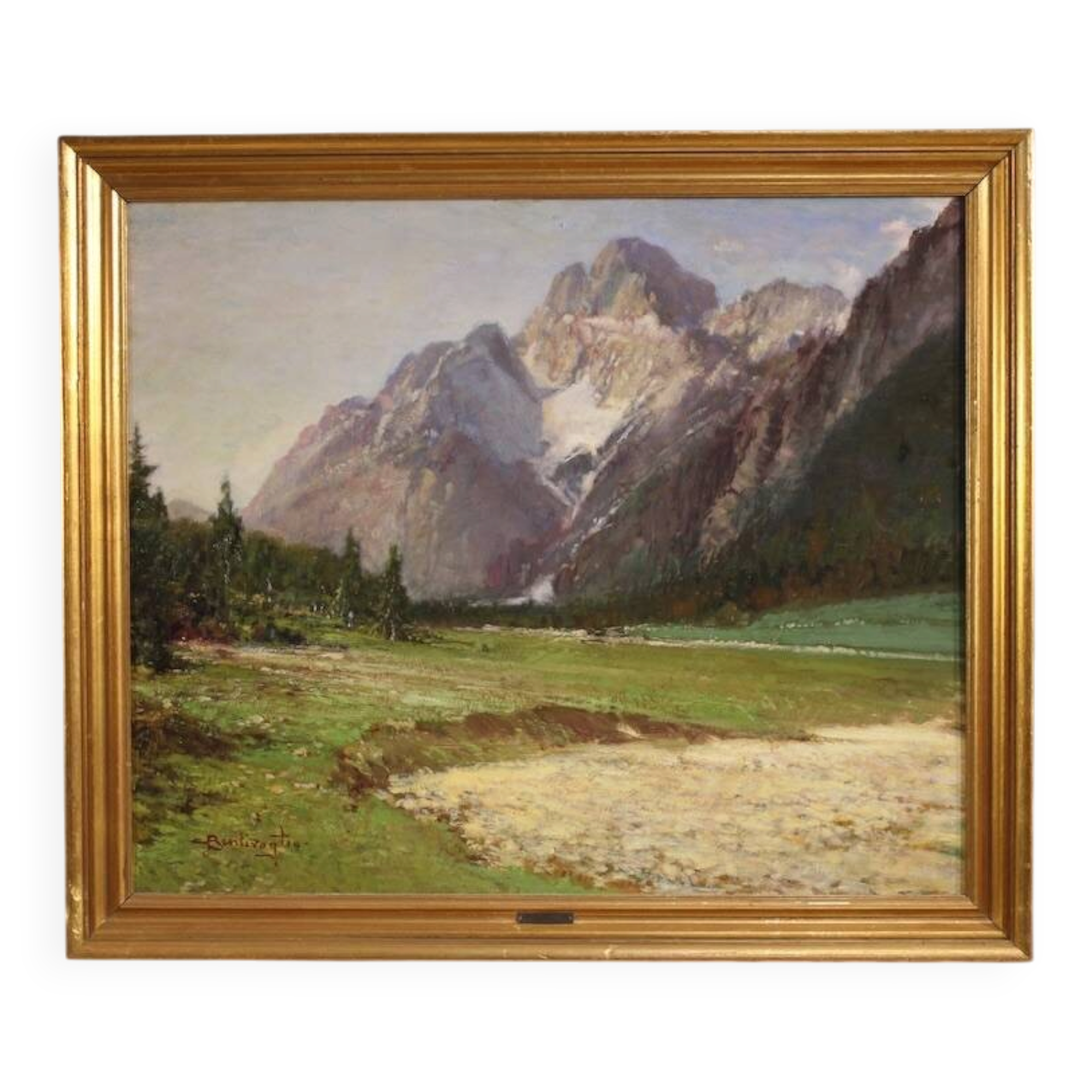 Peinture italienne vue de montagne de la Croda Rossa d'Ampezzo.