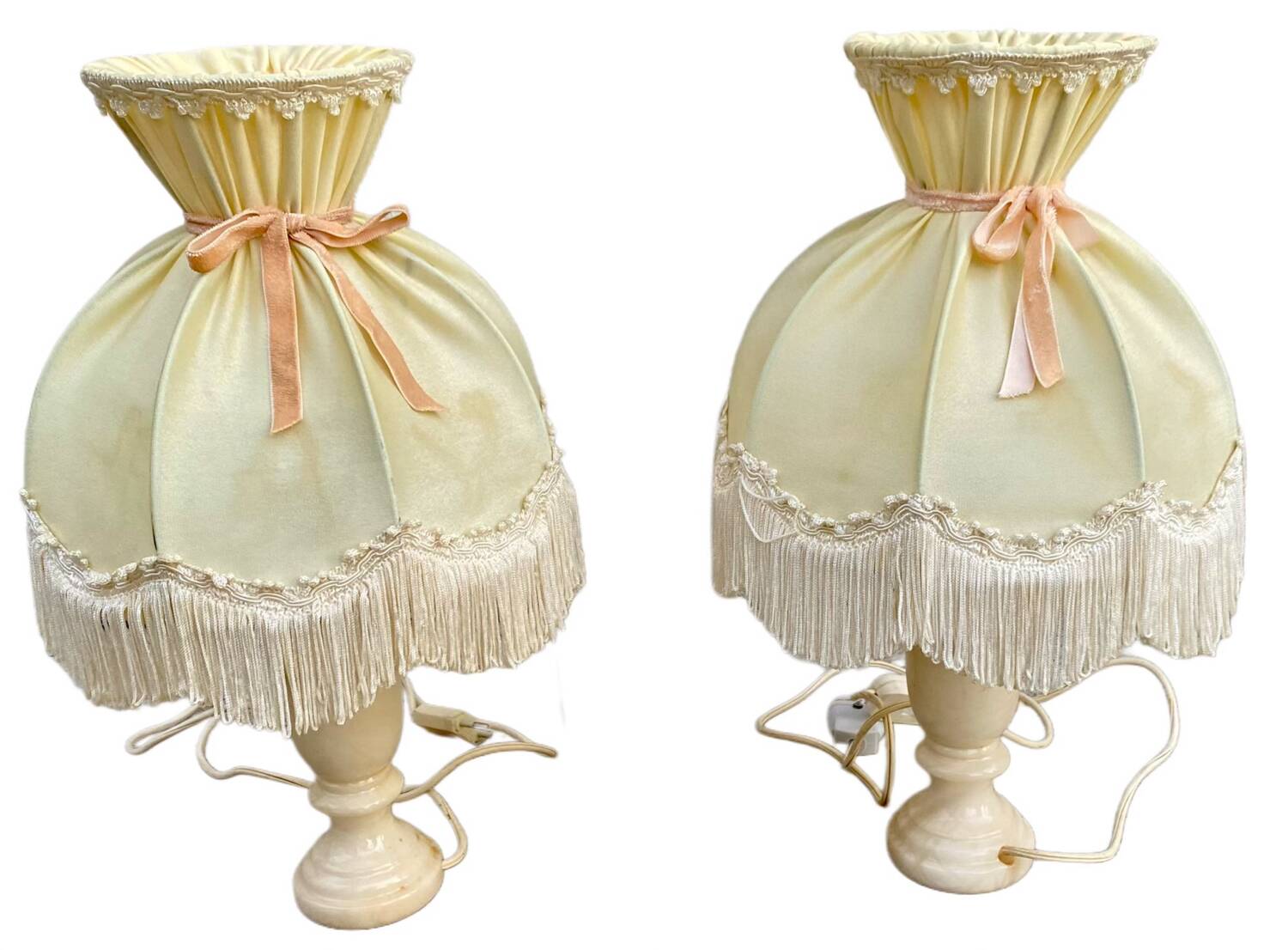 Two vintage alabaster bedside lamps