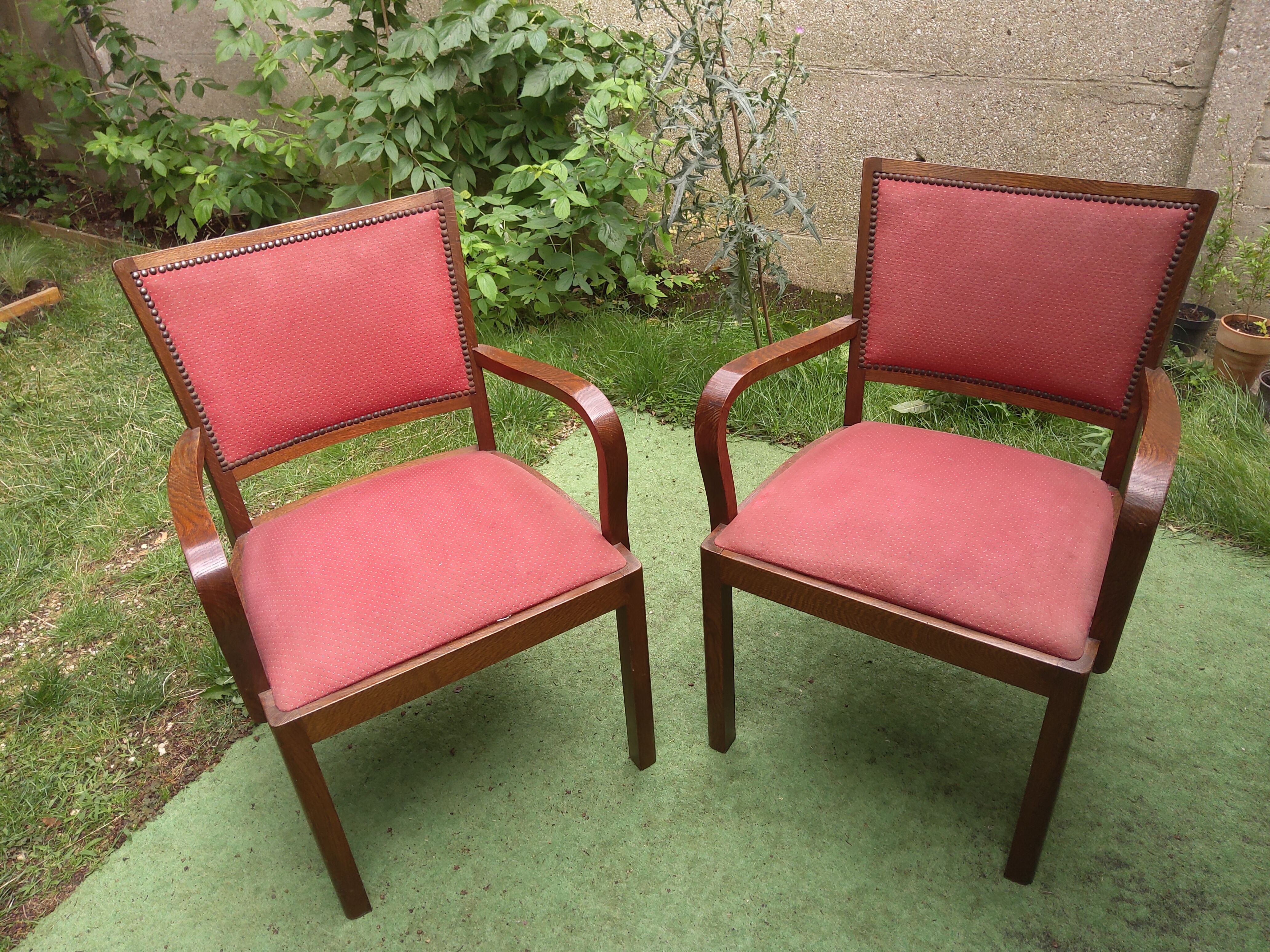 Pair of vintage bridge armchairs with vintage armrests