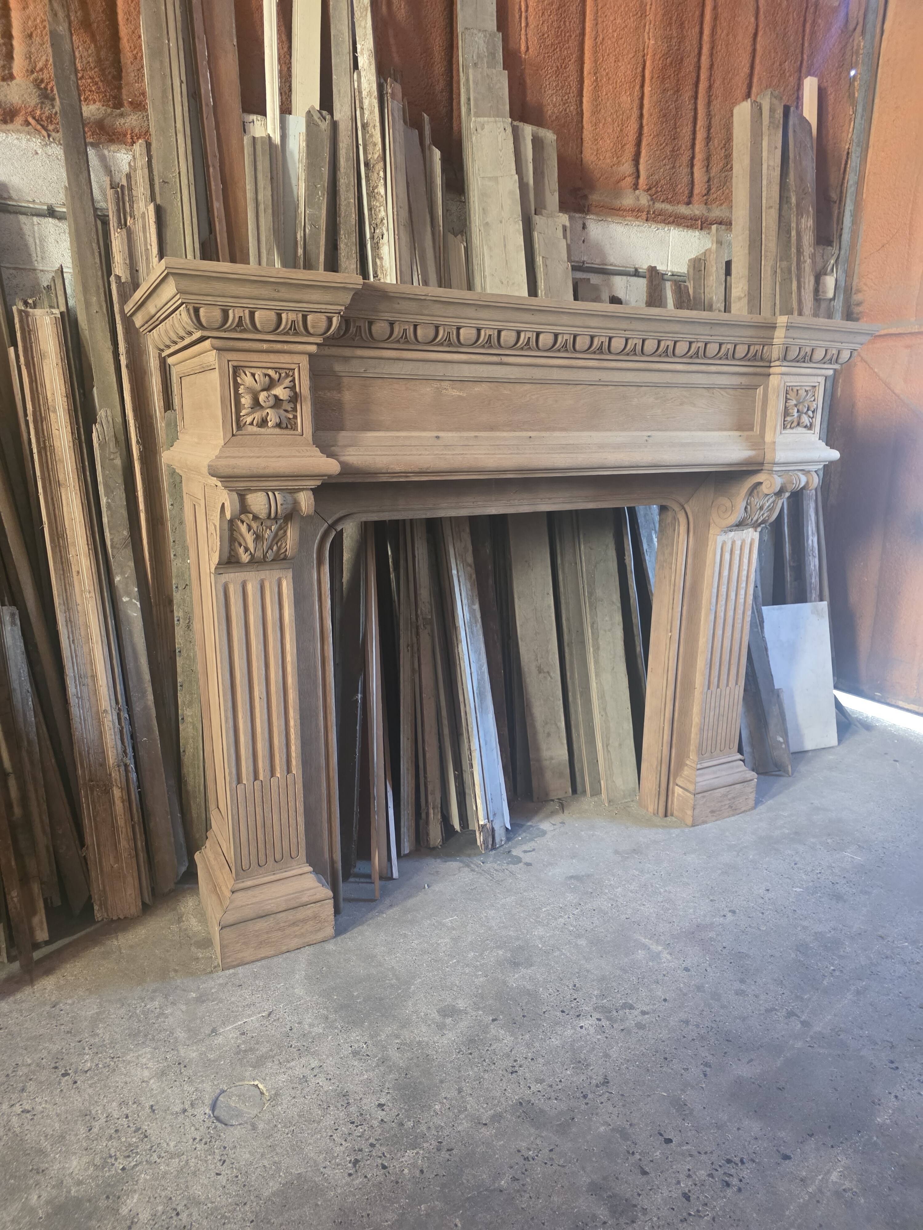 19th-century oak castle fireplace