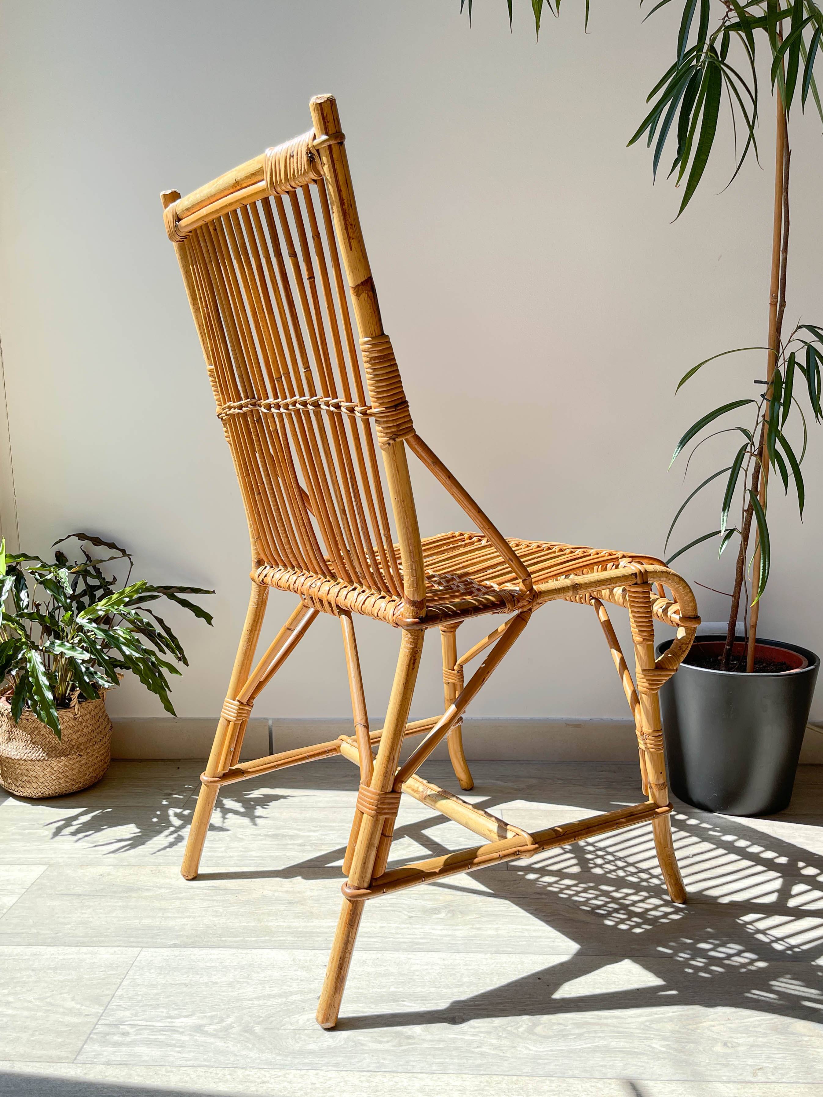 Chaise en rotin vintage 1970