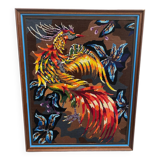 Framed vintage rooster canvas tapestry