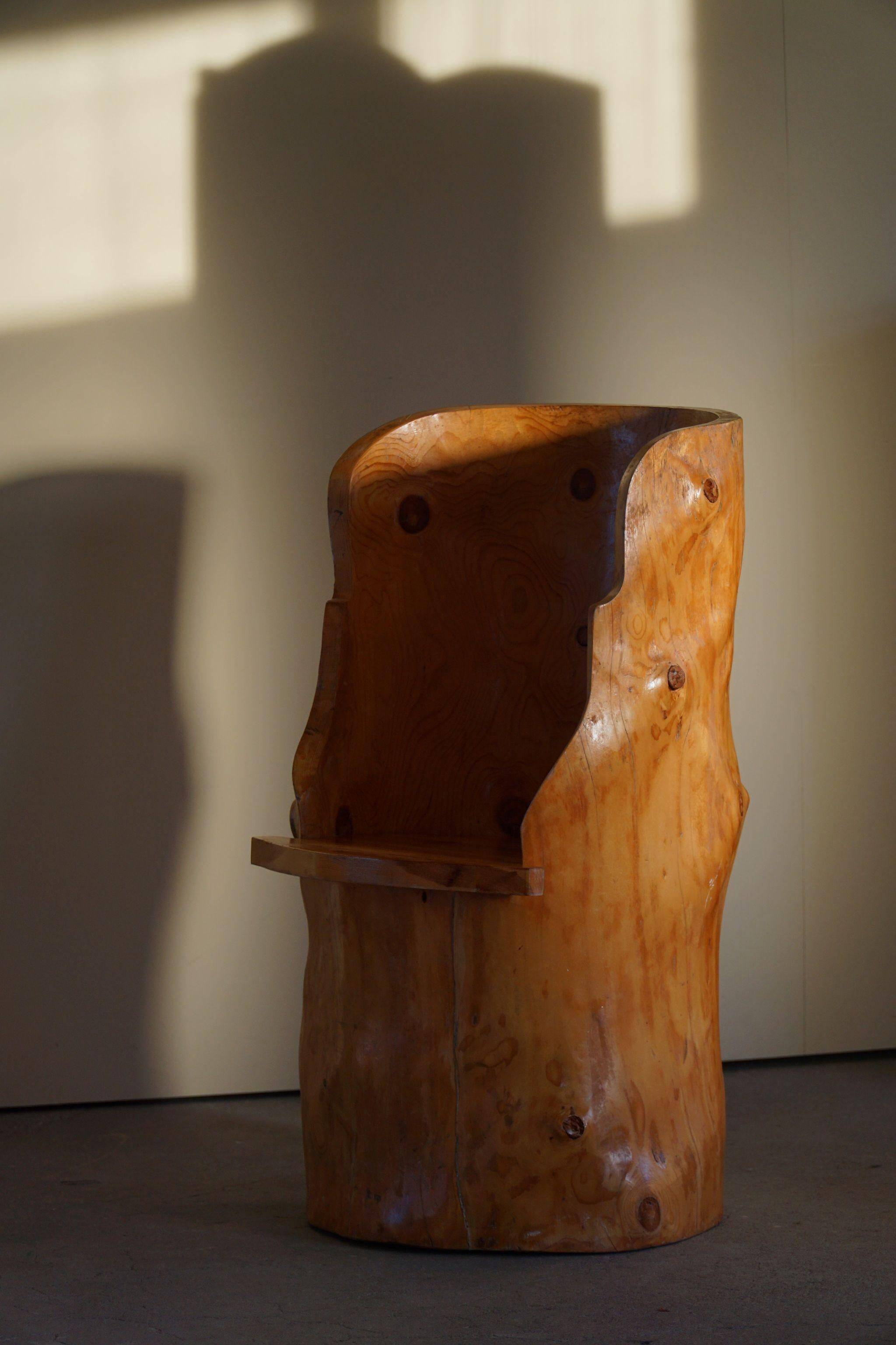 Sculptural Wabi Sabi Brutalist Chair in Solid Pine, Swedish, 1960s