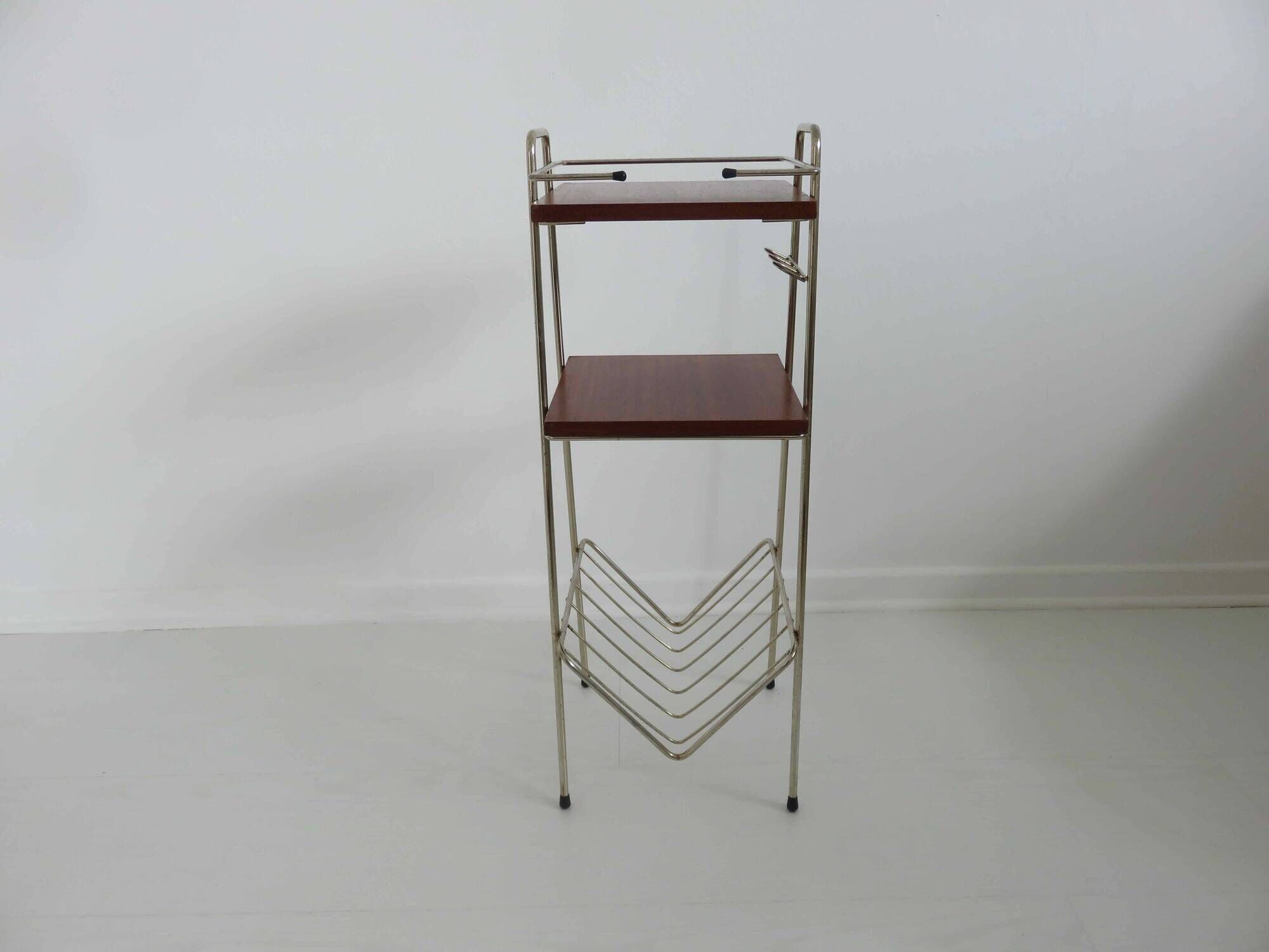 Magazine holder, metal and wood 50s 60s