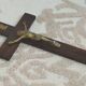 Large Antique Walnut Crucifix with Brass Inserts - Vintage 1920 - French