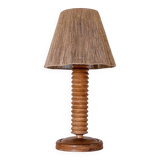Turned wood lamp and jute lampshade