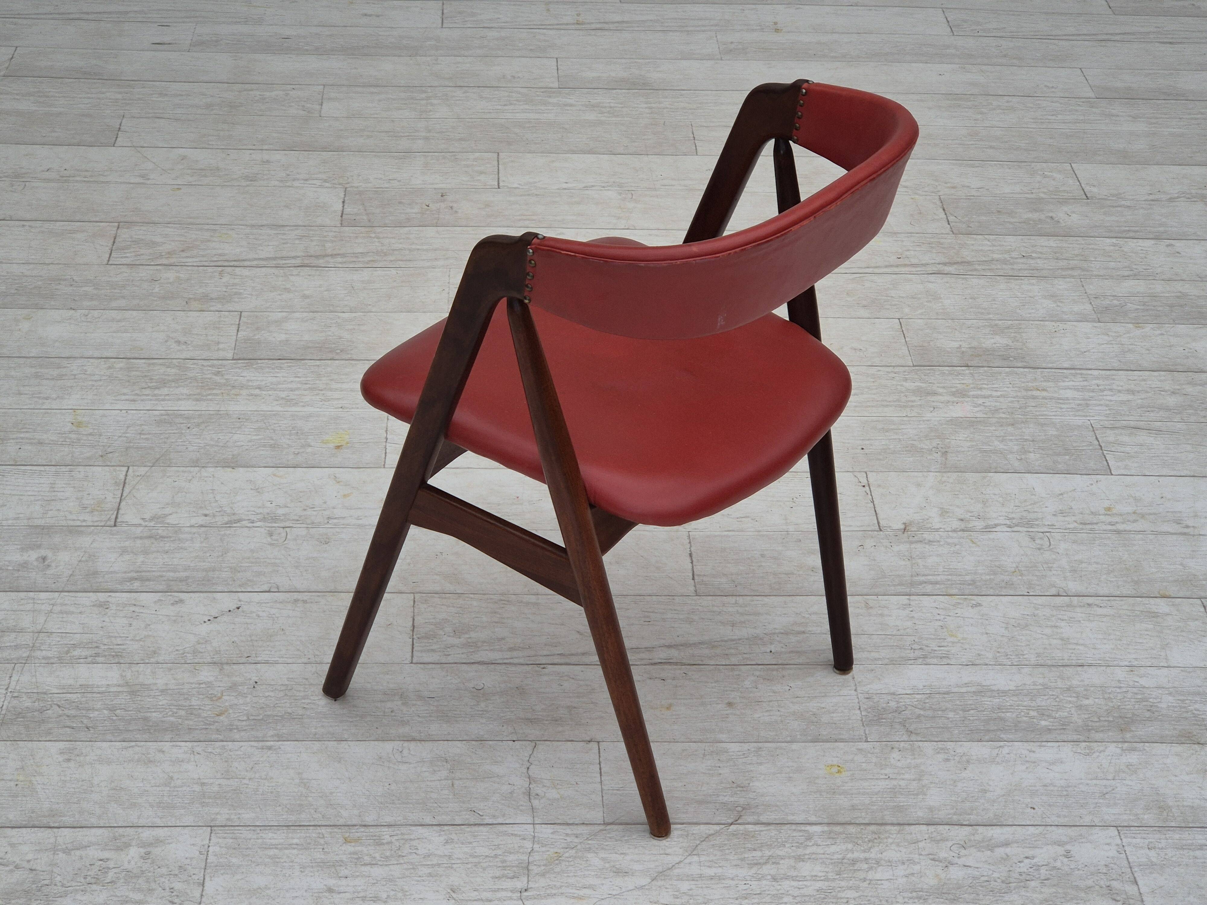 1960s, Danish chair by Farstrup, original condition, solid teak wood, leather.