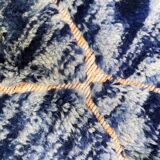 Moroccan Berber carpet Beni Ouarain chiné blue with engraved patterns 307x202cm