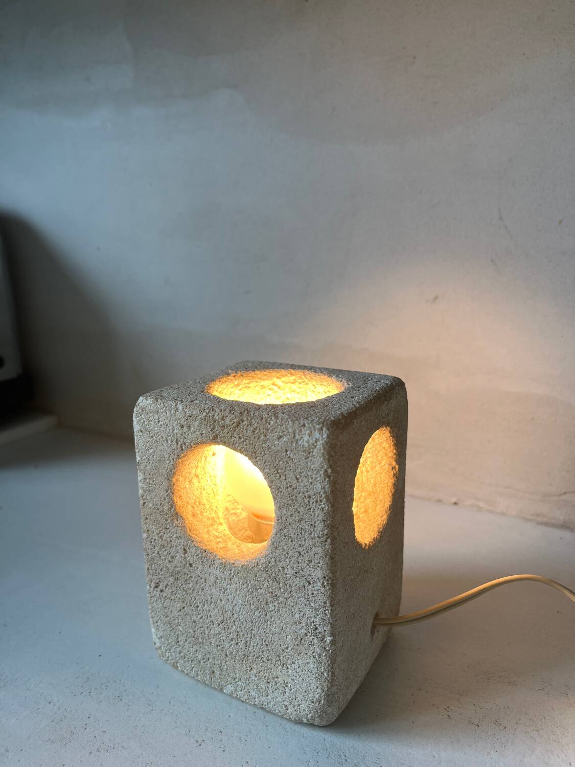 Brutalist stone sculpture lamp