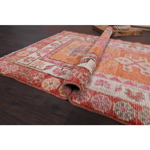 Vintage Turkish Oushak Handmade Wool Cotton Orange Runner Rug 80x372