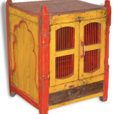 Ancient temple in Burmese teak with 2 doors openwork forged iron and its yellow and Red original patina