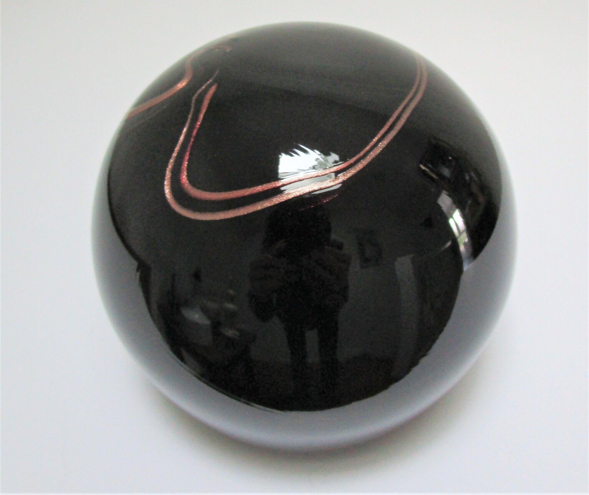 ball paperweight black and coppery glass paste Bob le Bleis glassware Maure Old vintage