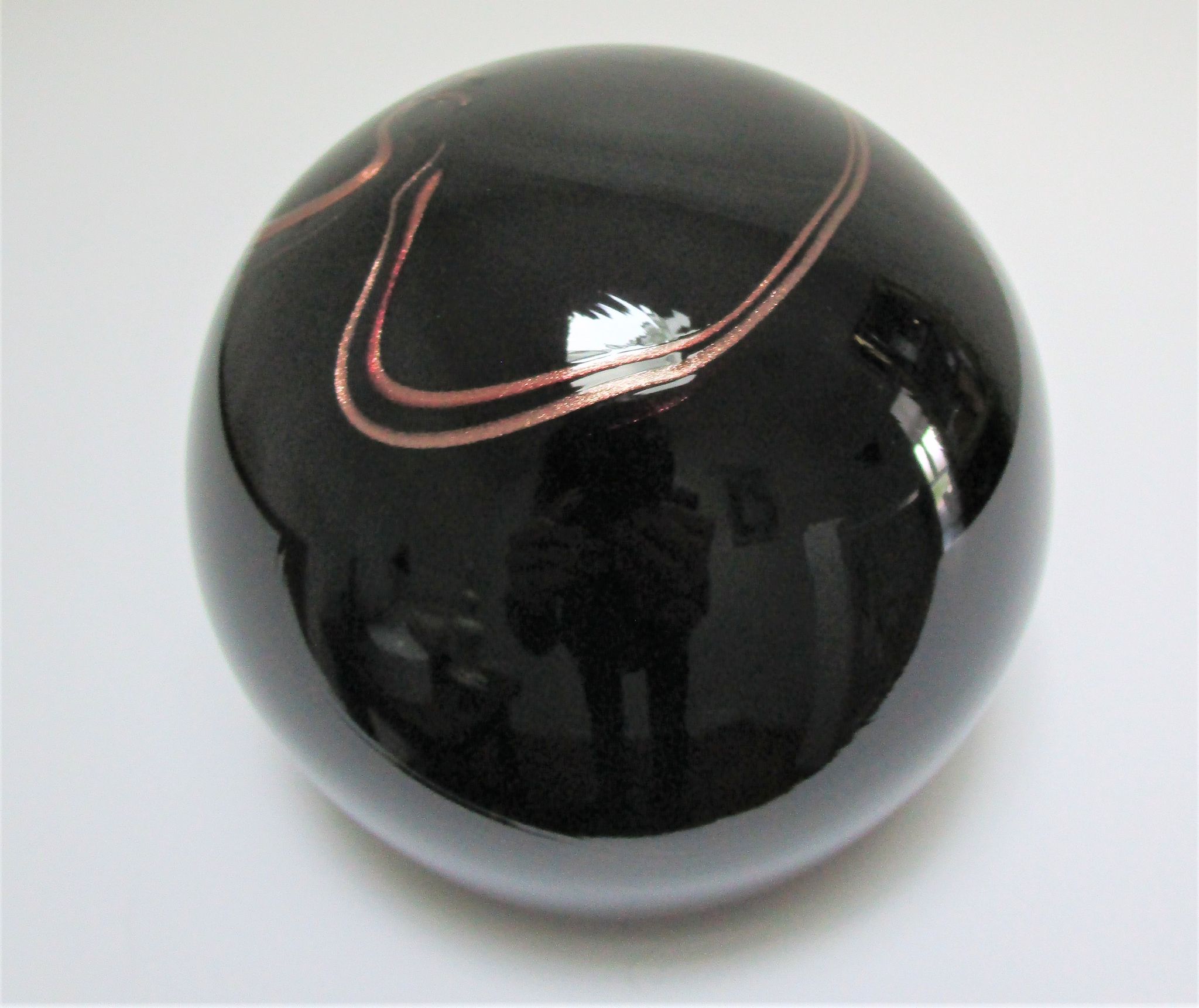 ball paperweight black and coppery glass paste Bob le Bleis glassware Maure Old vintage