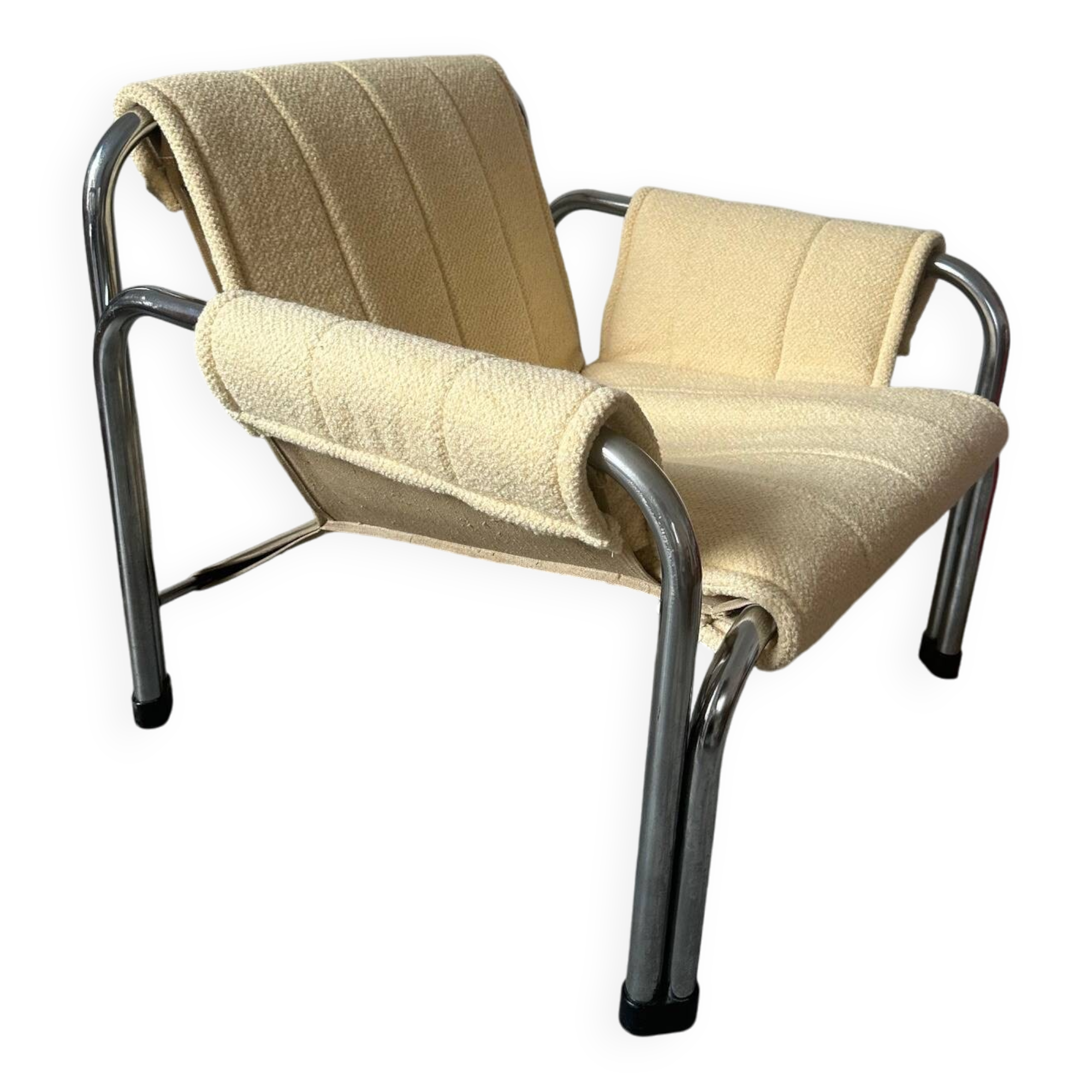 1980s armchair with yellow bouclé upholstery