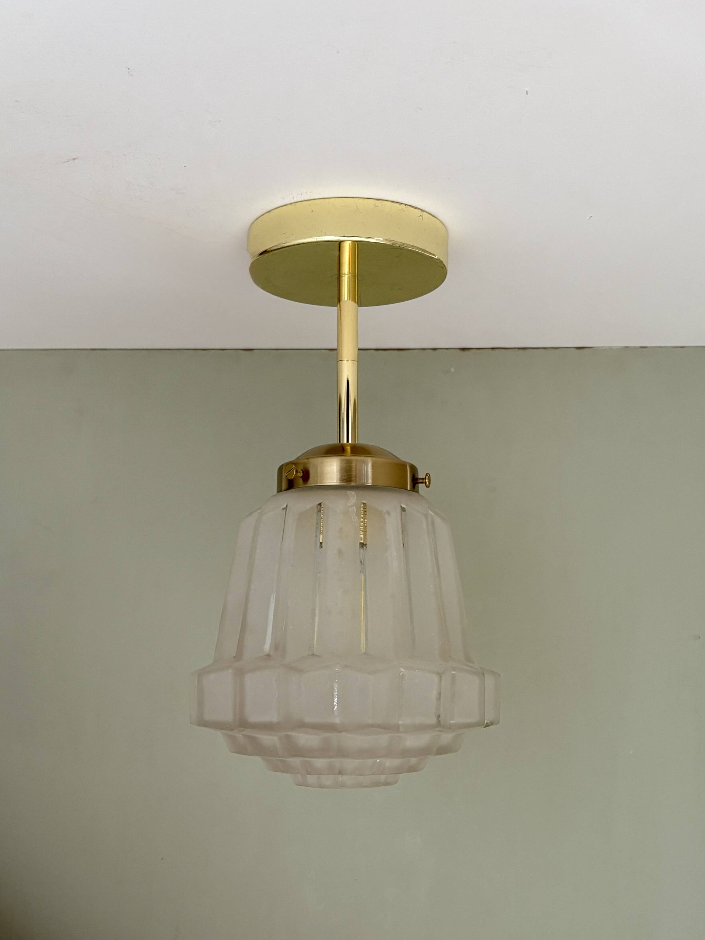 Pendant / Ceiling light with vintage art deco globe in frosted glass