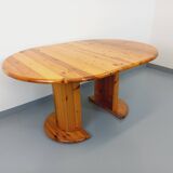 Vintage Scandinavian round pine dining table from the 60s 70s