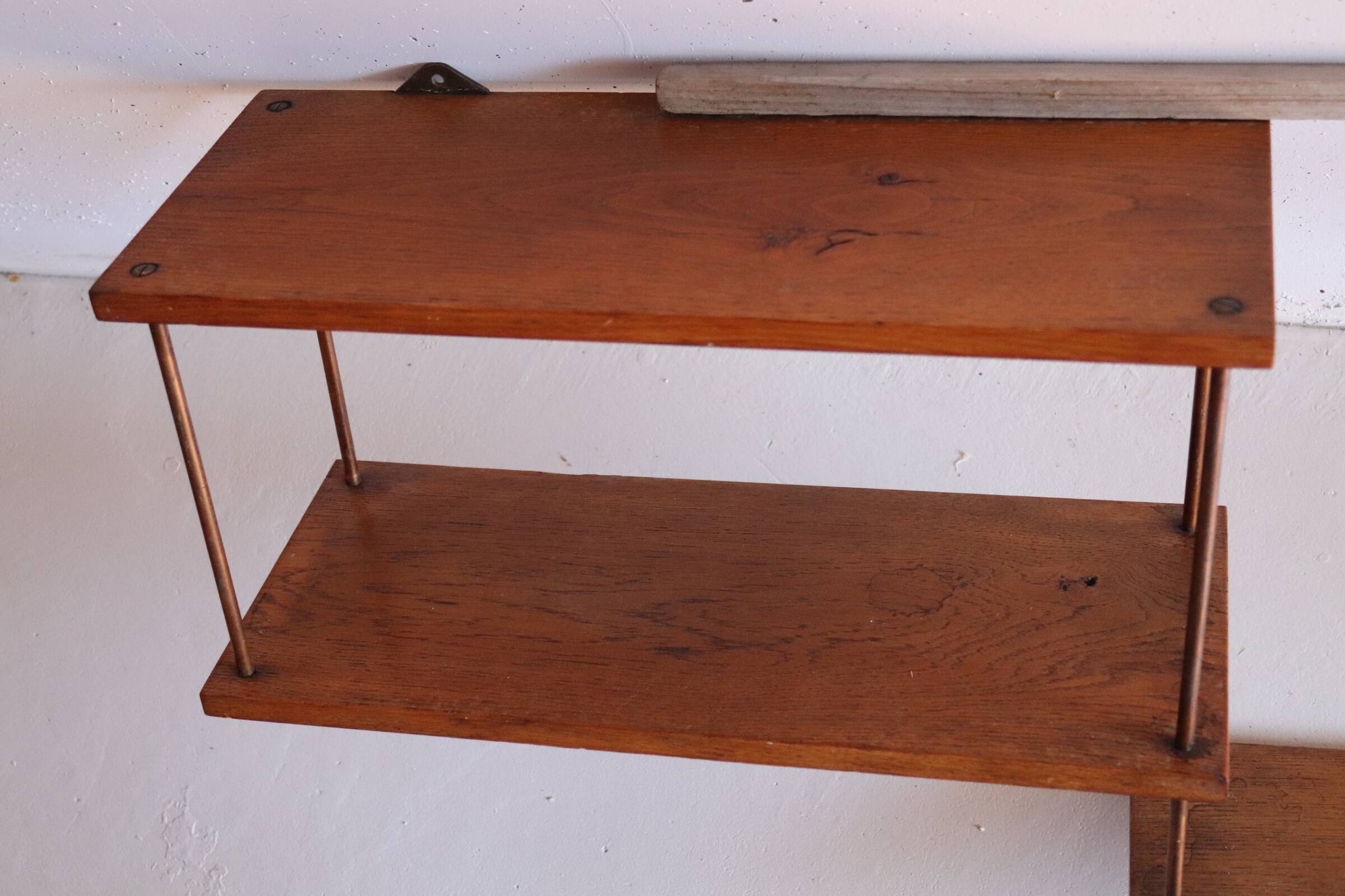 oak and copper shelf from the 50s