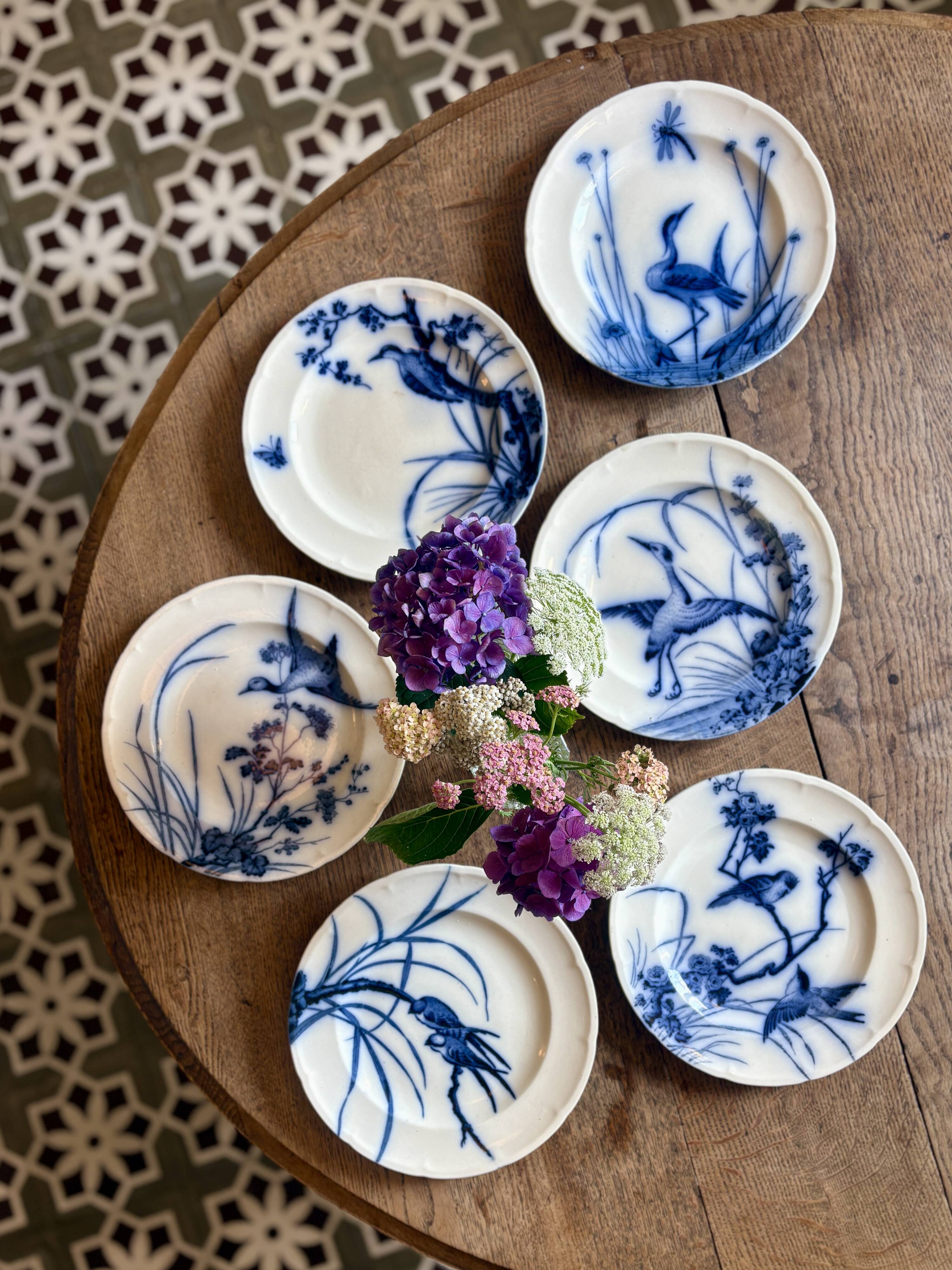 Set of 6 flat ironstone plates - Japanese Model 2 from Longwy