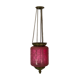 Suspension antique en verre opalin rose avec bord en laiton par Funen’s Glassworks, années 1860