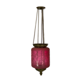 Antique pendant of pink opaline glass with brass edge by Funen's Glassworks, 1860s